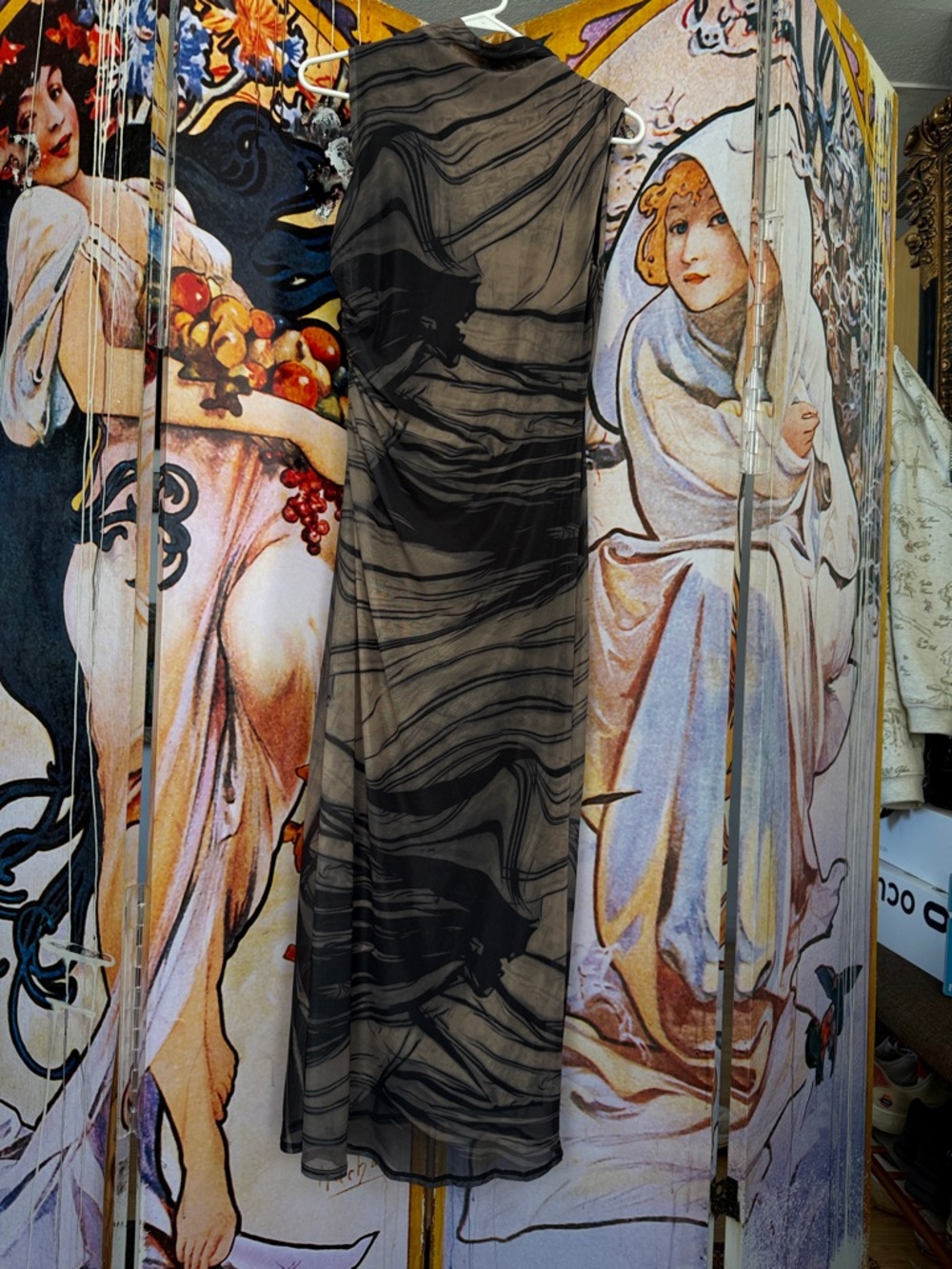 House of Harlow Sleeveless Sheer Overlay Maxi Dress in Taupe&Black